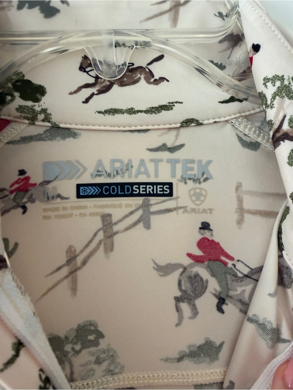 Ladies Beige Equestrian Print Quarter-Zip Shirt - medium like new - Picture 3 of 3